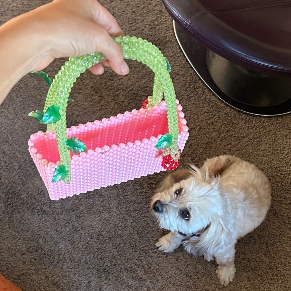 Susan Alexandra Rose Pink and Green Beaded Bag - Picture 4 of 6